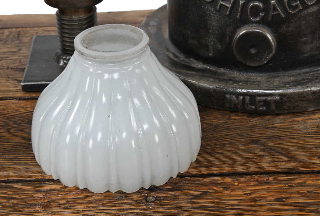 original early 20th century american industrial pressed "milk glass" chicago athletic club building utility closet lamp shade