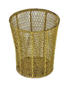 reinforced early 1920's original yellow enameled factory office "expanded metal" slightly flared waste basket or trash can