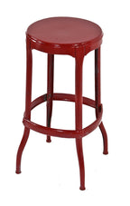 c. 1940's american industrial red enameled pressed and folded steel four-legged diminutive multi-purpose stool