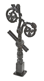 single c. 1890's richly ornamented black enameled cast iron exterior residential staircase handrail support bracket