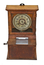 rare documented c. 1919 original and fully functional massillion "alumite" factory complex wall-mount oak wood autograph time recorder