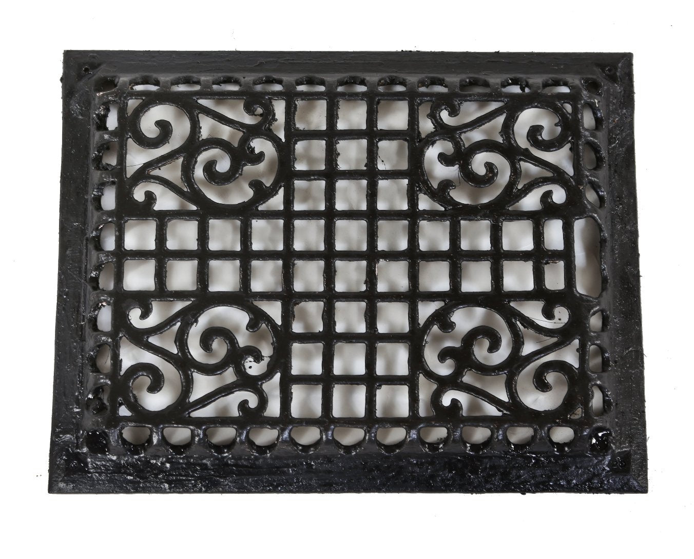 early 20th century ornamental black enameled cast iron interior residential flush mount heating register or grate