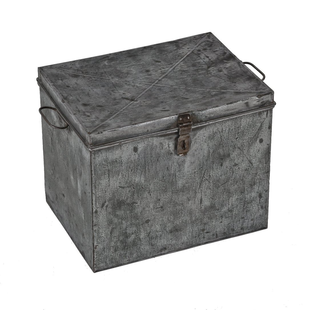 vintage american industrial utilitarian pressed and folded galvanized steel portable supply storage cabinet with opposed drop handles