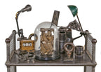 visually distinctive and incredibly heavy single crushed brass metal "briquette" display object consisting of recycled radiator components and/or piping