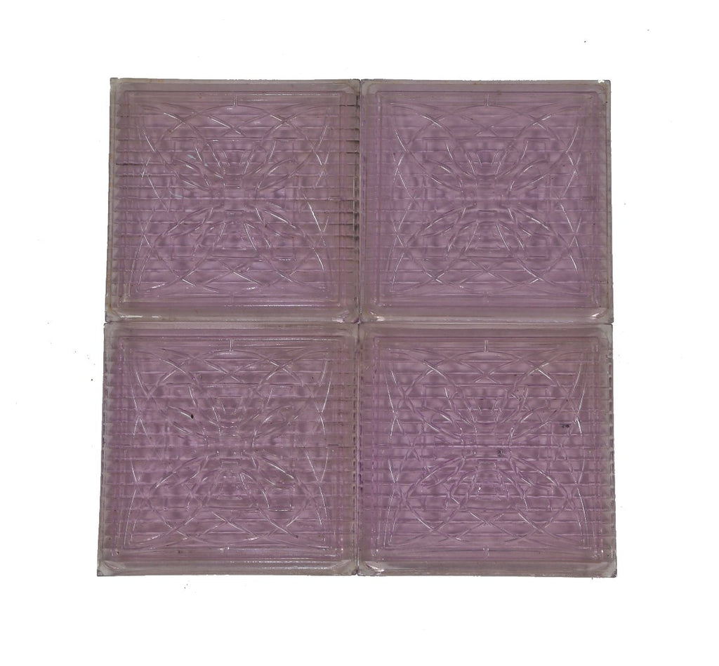 matching lot of four original early 20th century american frank lloyd-wright designed geometric flower pattern transom panel prism tiles