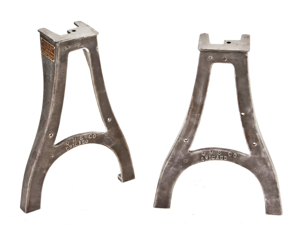 pair of cleaned and refinished american early 20th century industrial brushed cast iron factory machine table legs