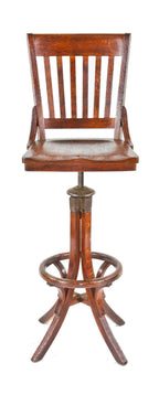 very clean and well-maintained fully adjustable early 20th century varnished oak wood chair back draftsman stool