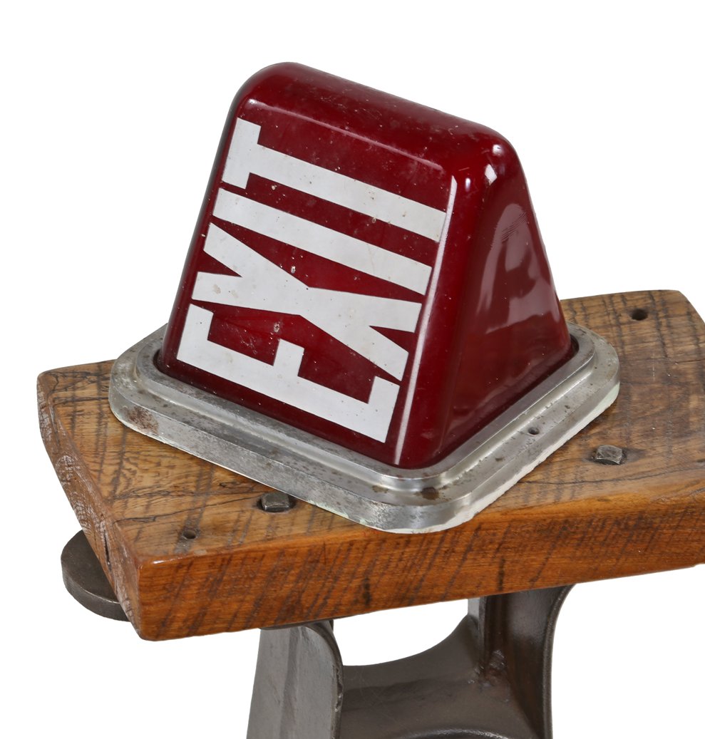 original double-sided early 1940's american ruby red glass illuminated wall-mount commercial building exit light