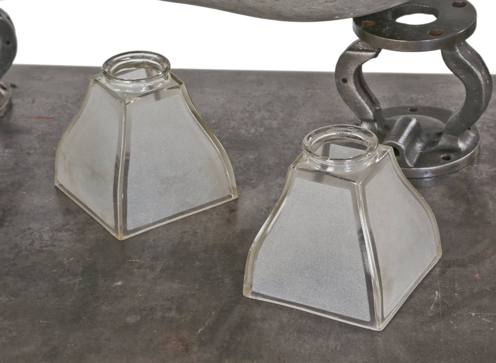 two matching early 20th century american mission or craftsman style frosted glass light fixture replacement shades