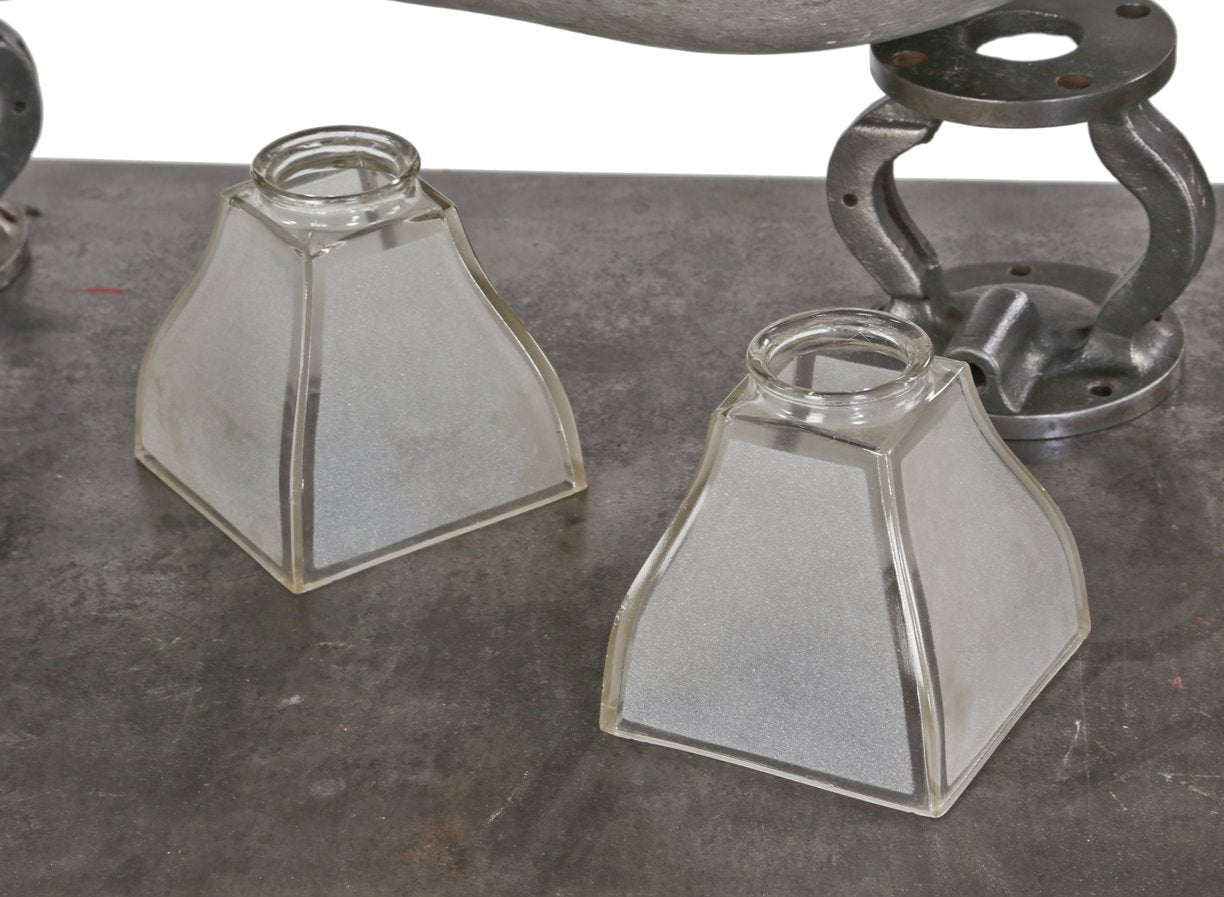 two matching early 20th century american mission or craftsman style frosted glass light fixture replacement shades