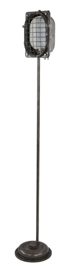 refurbished american vintage c. 1940's industrial cast iron and steel pyle railroad "trouble light" with original steel mesh cage