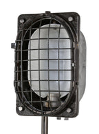 refurbished american vintage c. 1940's industrial cast iron and steel pyle railroad "trouble light" with original steel mesh cage