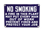 rare c. 1920-30 american industrial cobalt blue porcelain enameled iron "no smoking" single-sided cautionary plant sign with bold white lettering