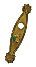 oversized early 20th century exterior residential entrance door "marquise" pattern cast brass backplate with matching doorknob