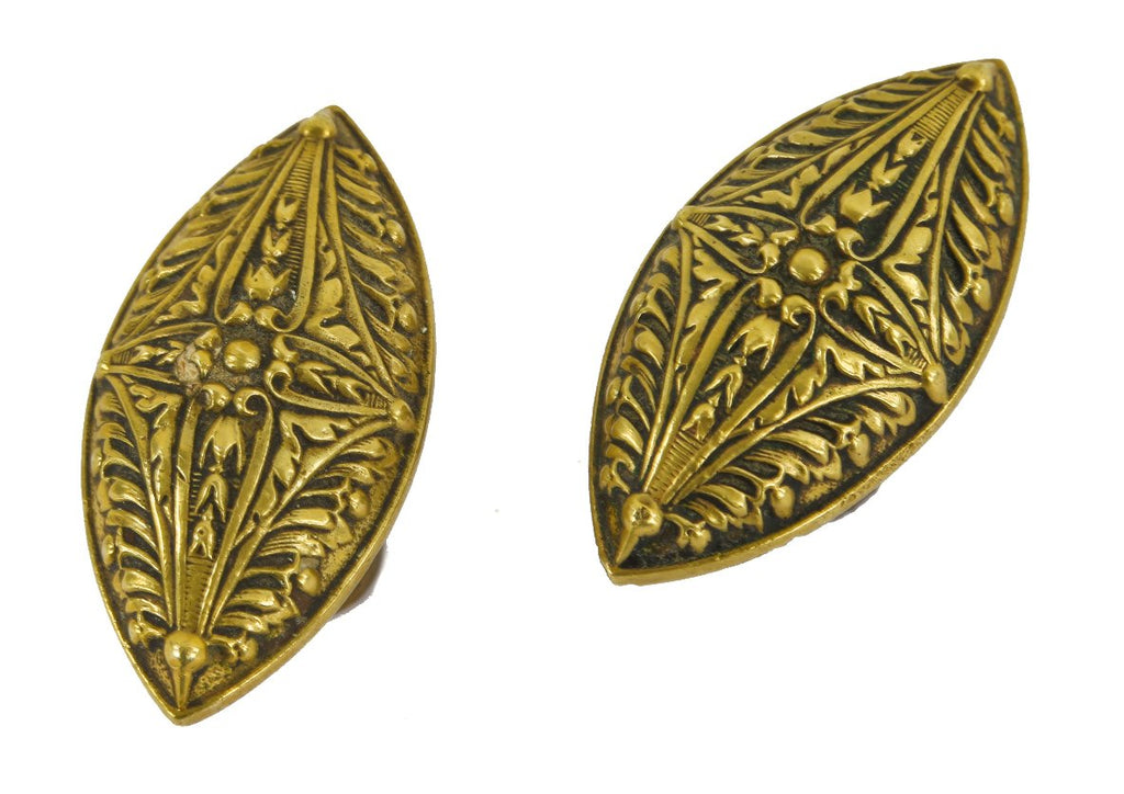 set of early 20th century french renaissance style ornamental cast brass "marquise" pattern oval-shaped doorknobs