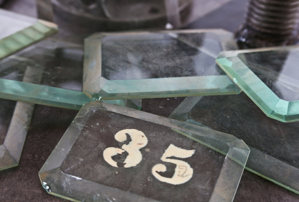 small assortment of late 19th or early 20th century heavy plate glass chicago athletic club building mailbox door beveled edge insets