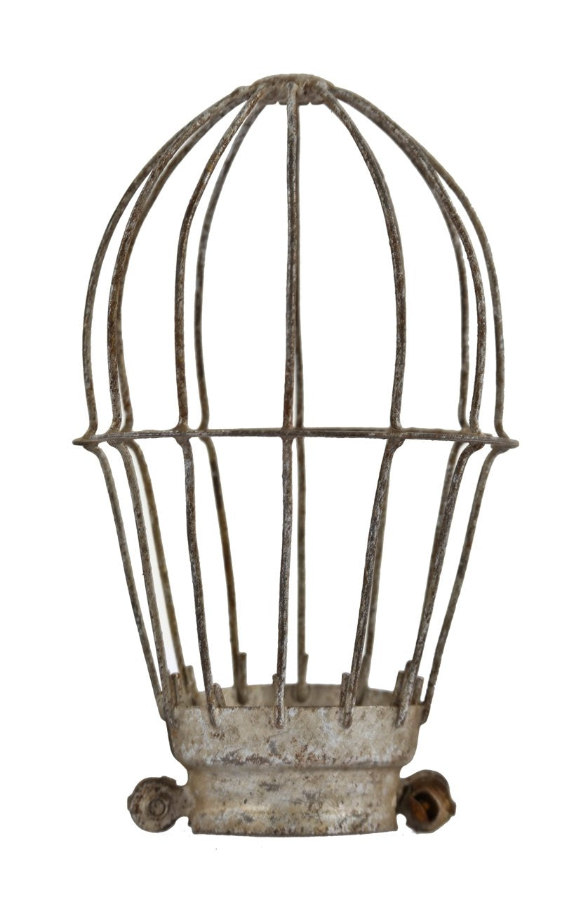 early 20th century antique american "loxon" brand galvanized steel wire factory incandescent light bulb guard or cage