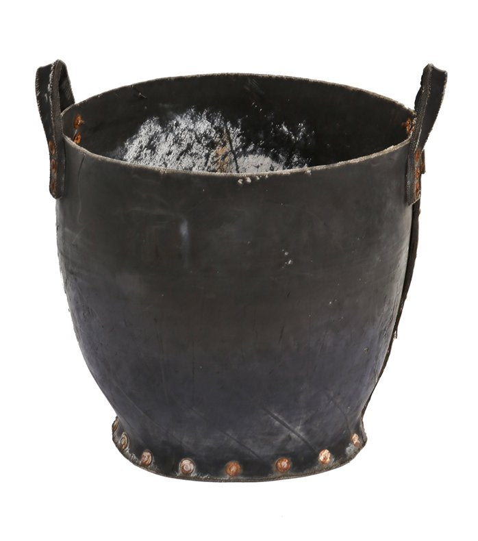 reinforced vintage american industrial portable hardened black rubber sand bucket with opposed stationary handles