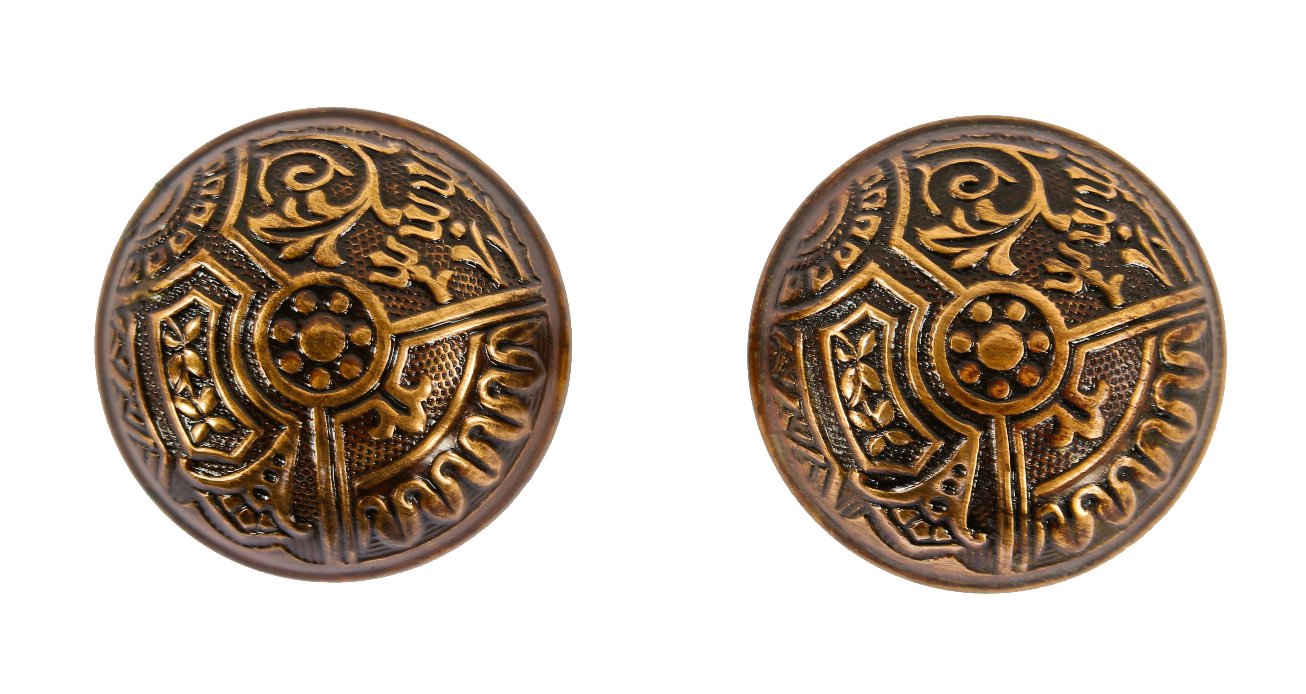 matching set of original c. 1880's original antique american eastlake style "ceylon" pattern dome-shaped doorknobs