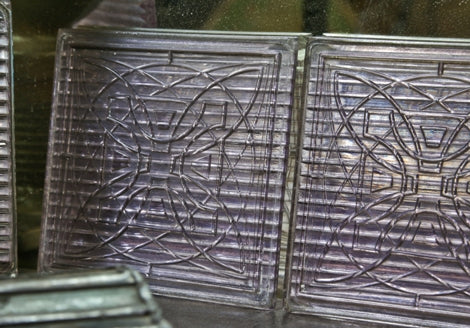 frank lloyd wright designed original exterior "sun-purple" prism glass transom tiles with "geometric flower" design motif