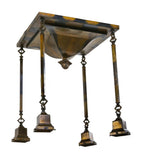 c. 1910-15 well-maintained antique american arts & crafts oxidized brass folded and pressed wrought brass 4-arm ceiling fixture