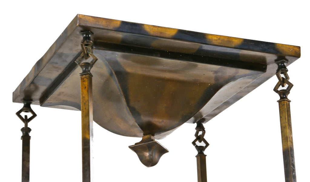c. 1910-15 well-maintained antique american arts & crafts oxidized brass folded and pressed wrought brass 4-arm ceiling fixture