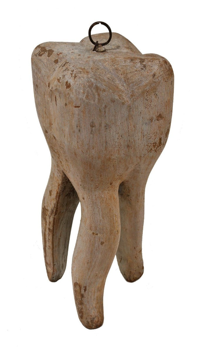 rare museum quality 19th century american antique nicely aged three-root solid carved wood dentist trade sign with allover crazing