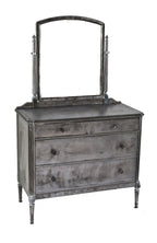 late 1930's american industrial hotel or hospital room brushed metal "low boy" stationary dresser with intact oversized swivel mirror