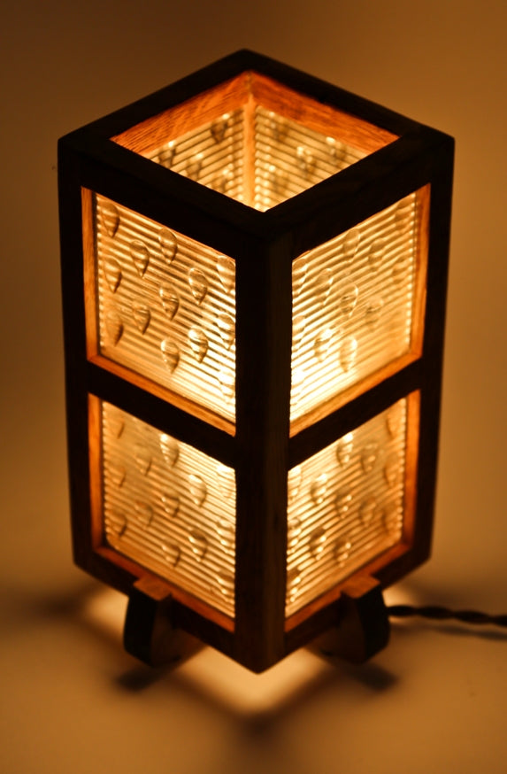 fully functional original repurposed amercian made "dew drop" prism glass tile custom-built table or desk lamp