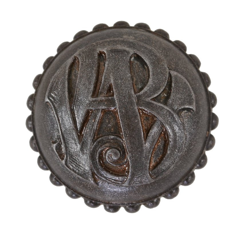 single 19th century original antique american ornamental cast iron wainwright building monogrammed office doorknob with beaded border