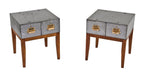 matching set of completely repurposed american industrial lyon steel cabinet side table or nightstands with four-legged oak wood bases