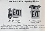 late 1920's original chicago commercial building ceiling mount hallway illuminated ruby red glass double-sided wedge shaped exit sign with polished chrome fitter