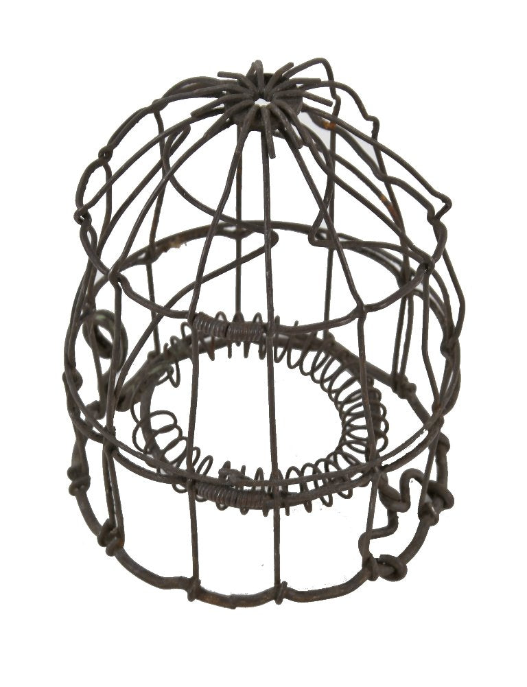hard to find early 20th century american industrial galvanized steel "protector a" incandescent light bulb guard with spring cushion