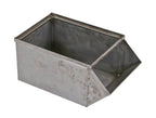robust c. 1940's single pressed and folded heavy gauge brushed steel factory machine shop hopper box with slanted front