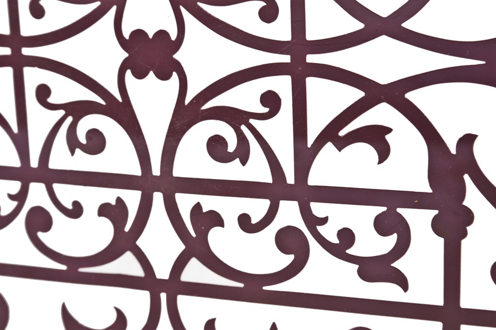 19th century high victorian lightly etched "ornamental panel" with amethyst-colored flash glass accent secured in an oak wood frame