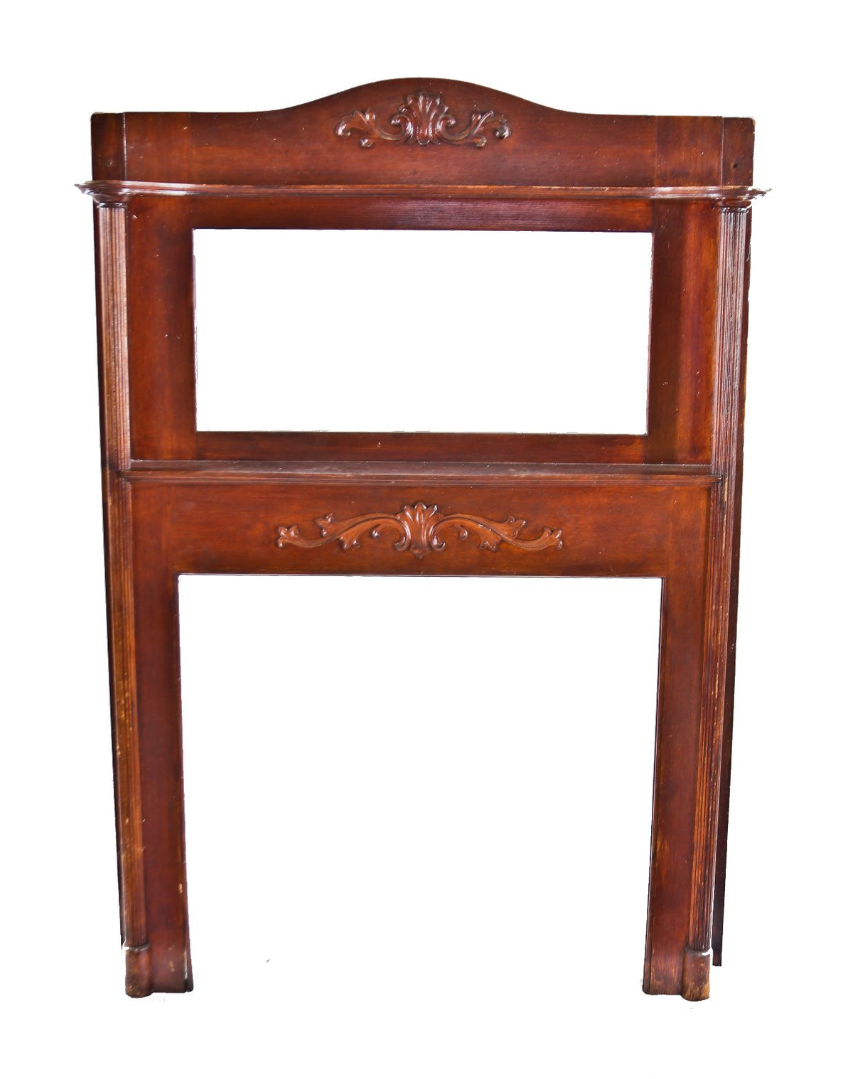 original antique american victorian era c. 1900-09 solid varnished oak wood interior residential full mantel with fluted columns