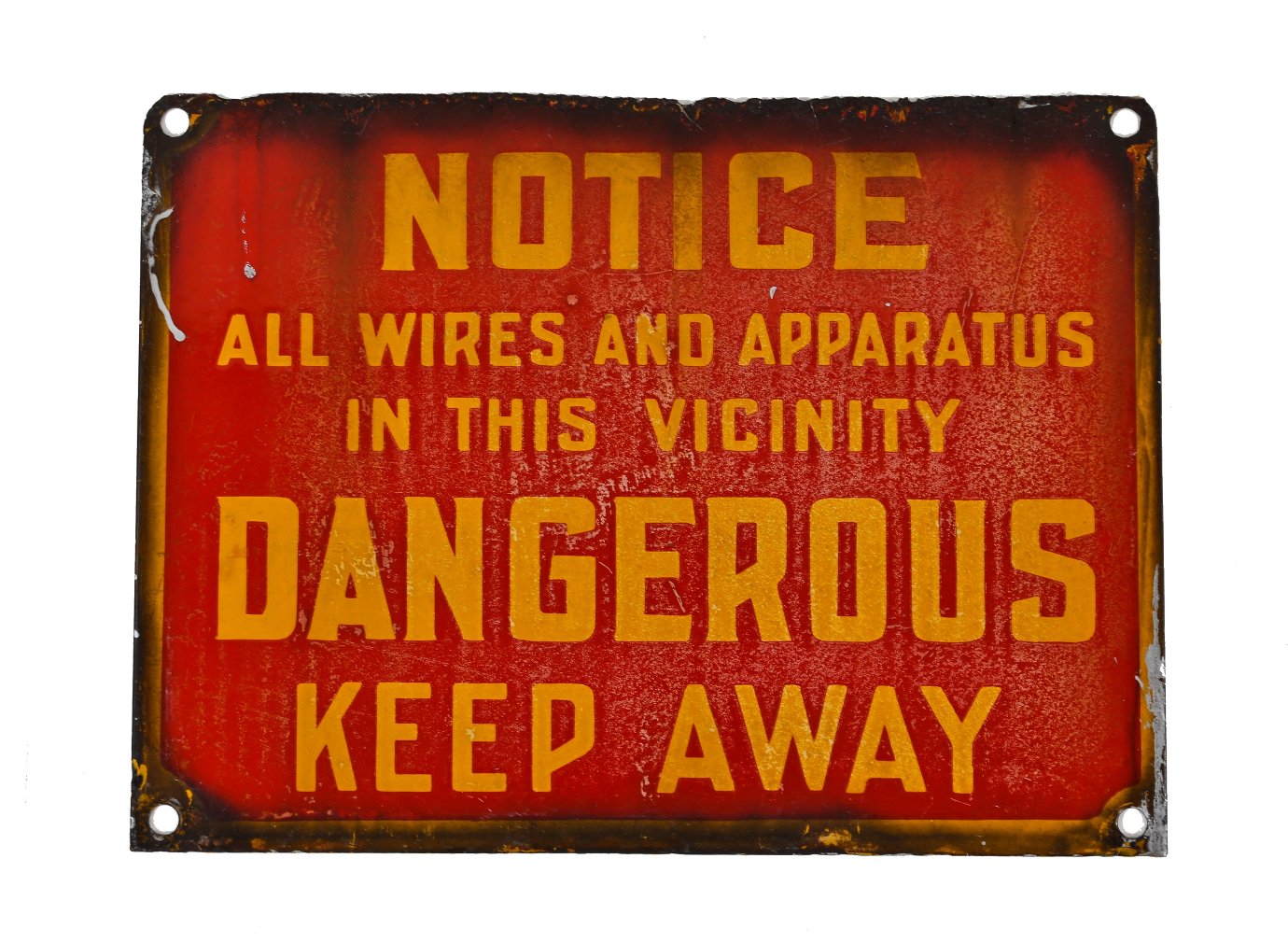 hard to find c. 1930's american industrial single-sided porcelain enameled city power substation "keep away" danger sign