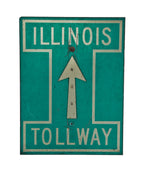 original state-issued original c. 1960's single-sided die cut aluminum illinois state tollway sign with large directional arrow