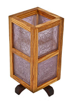 very compact and lightweight single electric light table or desk lamp containing frank lloyd wright-designed luxfer tiles