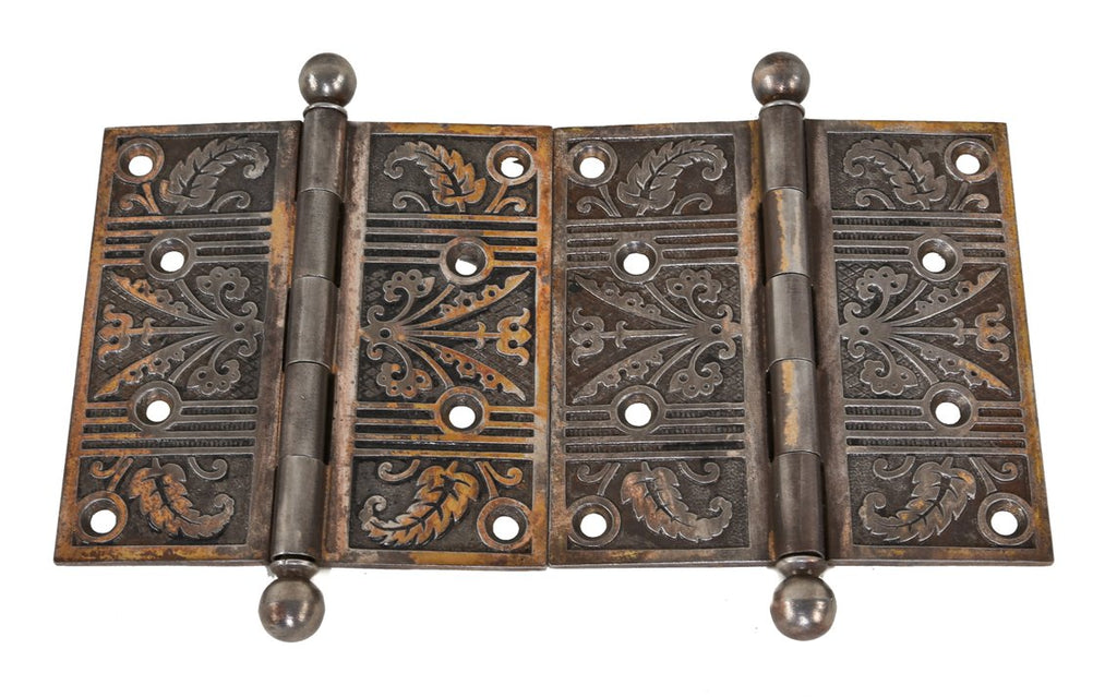 original c. 1890's matching ornamental cast iron interior residential cast iron loose pine door hinges with ball finials