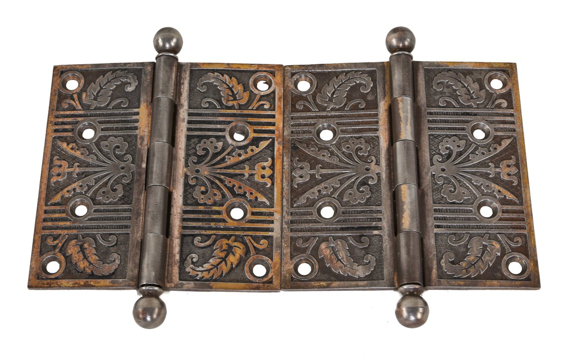 original c. 1890's matching ornamental cast iron interior residential cast iron loose pine door hinges with ball finials