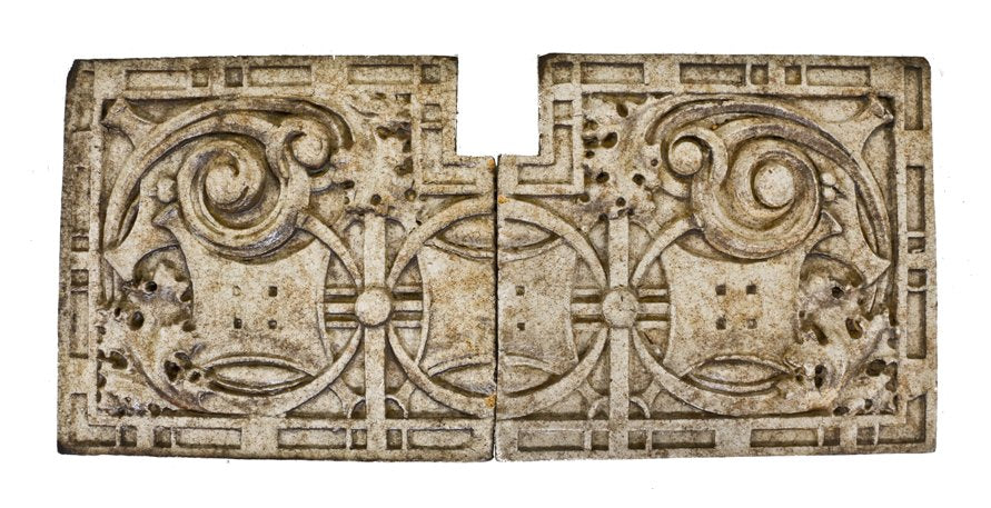 matching pair c. 1915 original richly ornate white glazed exterior building facade "sullivanesque" terra cotta panels