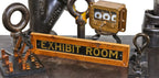 original c. 1920's american single-sided reverse painted glass chicago field museum of natural history "exhibition room" sign with oak wood frame