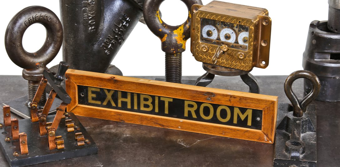 original c. 1920's american single-sided reverse painted glass chicago field museum of natural history "exhibition room" sign with oak wood frame
