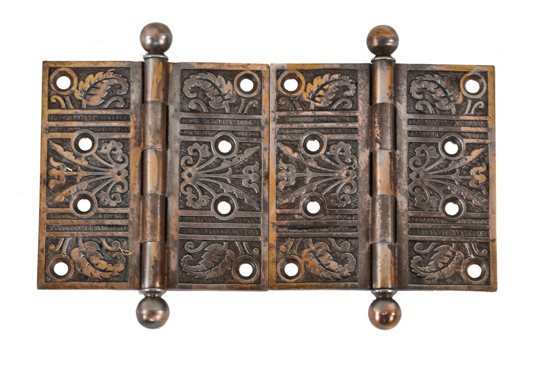 two loose pin 19th century original and intact american ornamental cast iron interior residential passage door hinges with ball finials