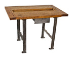 oversized early 20th century heavy duty refinished cast iron and rock hard maple wood powerplant workshop table