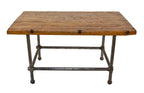 hard to find early 20th century antique american industrial chicago butcher shop "prep" table with reinforced cast iron pipe base