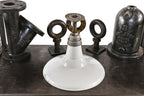 single early 1930's american industrial chicago "l" passenger station white porcelain enameled pendant light fixture