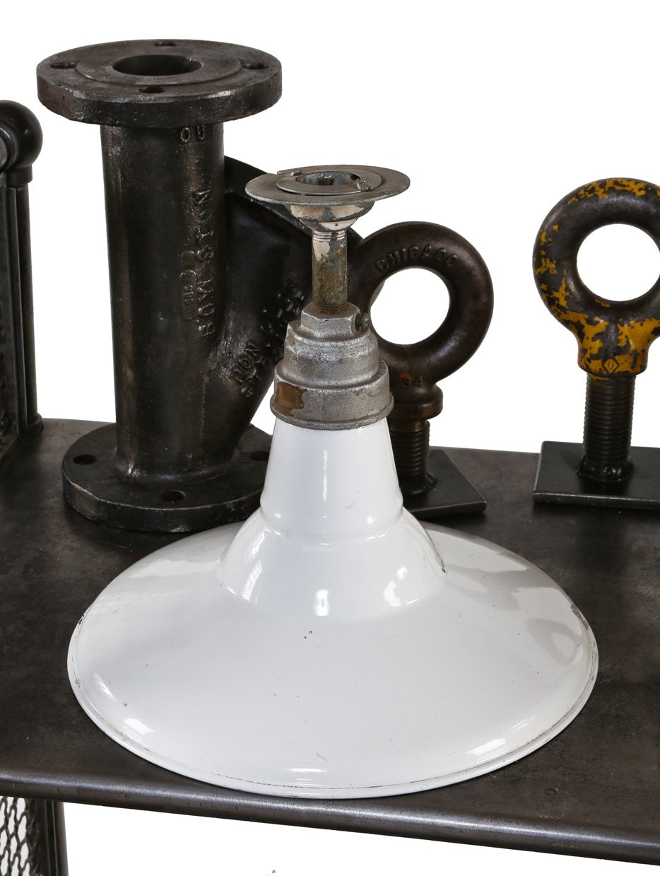 c. 1930's american industrial single "flat cone type" white porcelain enameled benjamin industrial incandescent fixture