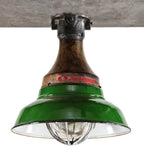 heavy duty original c. 1940's american industrial flush-mount chicago garment factory "explosion proof" appleton pendant light with aluminum bulb guard